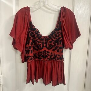 Shyanne Red and Black Boho Blouse